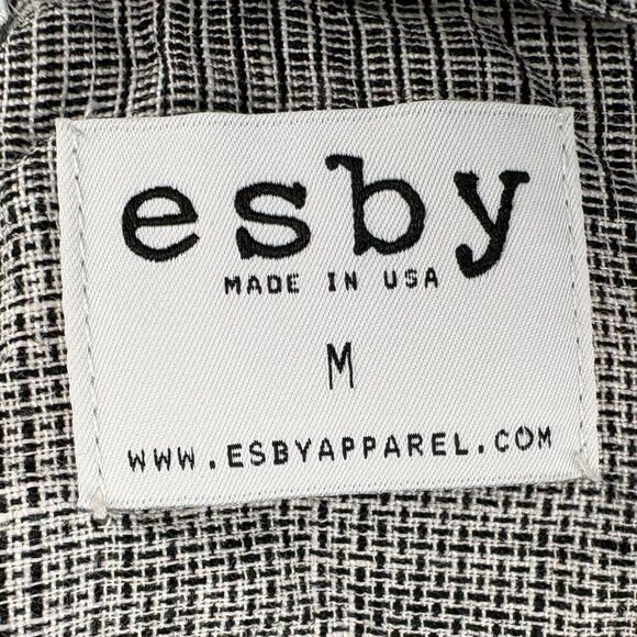 Esby Kiko Tie Back Top Black White Broken Plaid 100% Linen Boho Boxy Blouse Medi - Picture 12 of 15